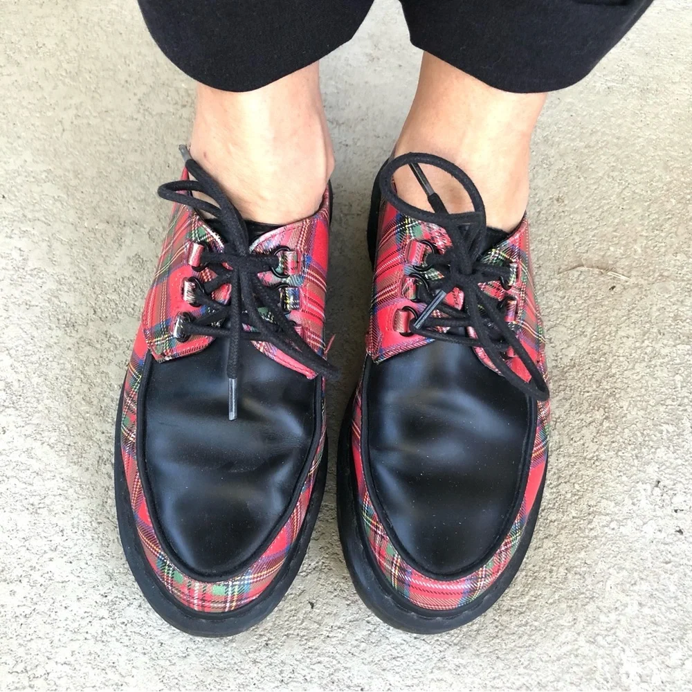 Dr Martens Ramsey River Red Tartan Creepers Womens 7 Rare Punk